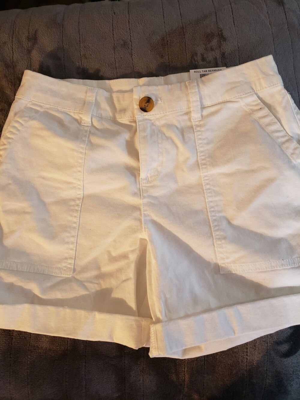 Style & Co Petite Cotton Rolled-Cuff Bermuda Shorts White 4P 28" W, NEW